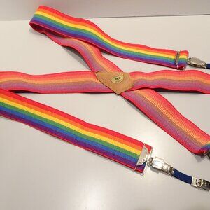 Vintage Multicolor Clip Suspenders Mork Mindy Clown 2” Wide Elastic 70s 80s